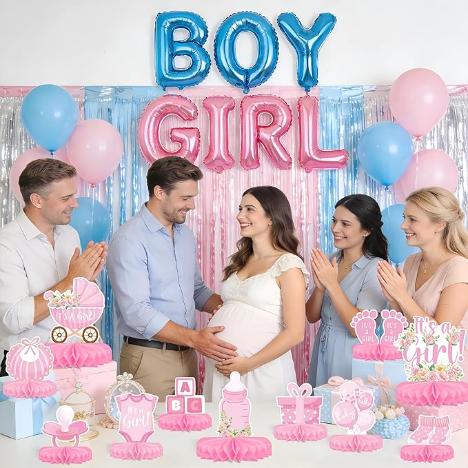Girl Baby Shower Decorations Set - Kit with Pink Honeycomb Centerpiece, Baby Reveal & Themed Table Decor for the Baby Girl Shower Decorations
