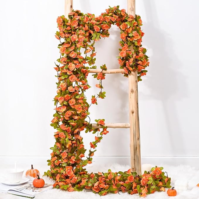 BLEUM CADE 12Pcs 98.4Ft Flowers Garland Artificial Rose Vines for Bedroom, Cute Fake Hanging Flower Vines Floral Garland Decorations for Wedding Party Wall Room Decor Aesthetic