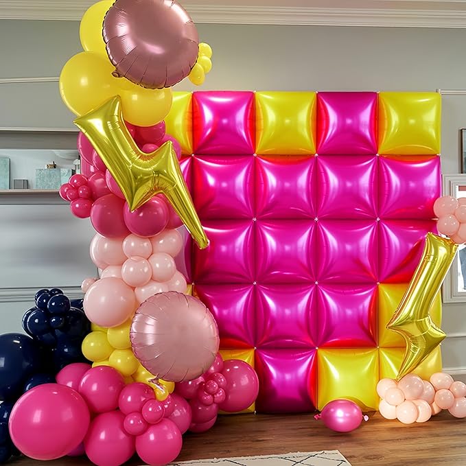 Hot Pink Gold Square Foil Balloons, 25PCS Double Sided Metallic Gold Chrome Pink Square Balloons Backdrop Wall Tunnel Arch Kit Background for Girls Women Birtdays Wedding Baby Shower Valentine