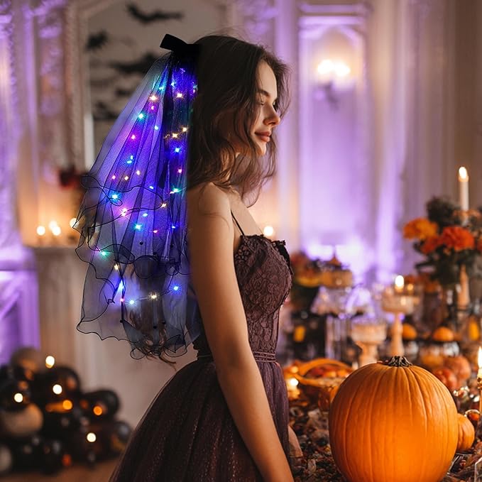 Light up Veil Short Bow Veils Wedding Bridal Veil for Bachelorette Party Veils Hair Accessories for Women