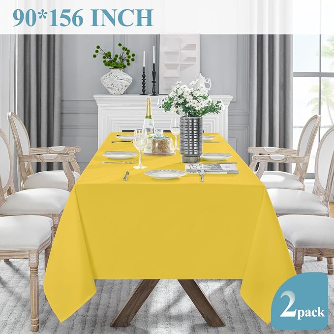 VidaFete Tablecloth 2 Pack 90 * 156inch Rectangle Table Cloth Polyester, Stain Wrinkle Resistant Polyester Dining Table Cover for Kitchen Dinning Party Wedding Rectangular Buffet Decoration(Yellow)