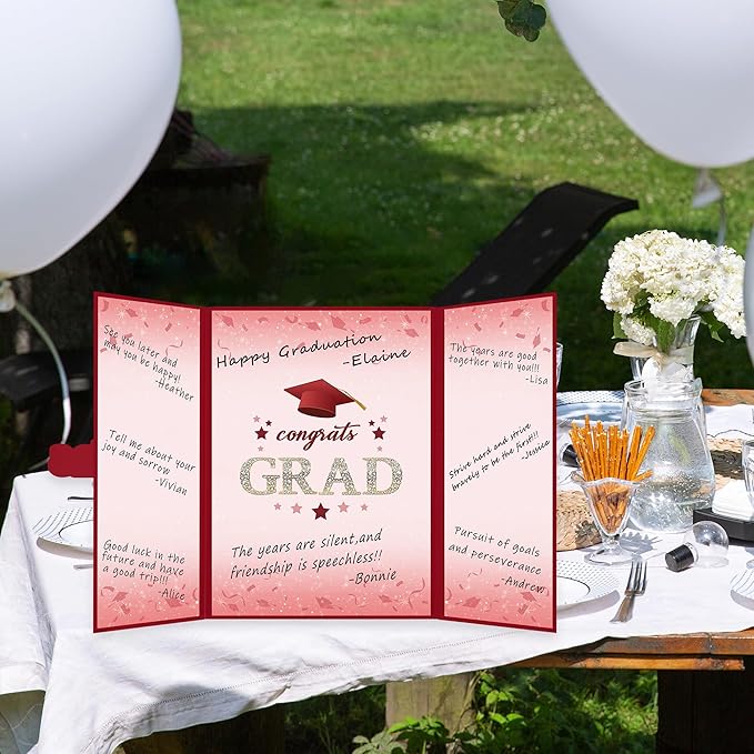 Vlipoeasn 2PCS Graduation Guest Book Alternative, Red Gold Class of 2026 Graduation Party Decorations, Graduation Signature Book for 2026 College High School, Unique Graduation Gifts for Friends
