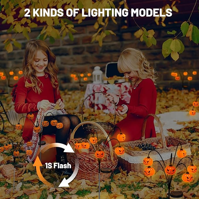 Solar Halloween Lights Outdoor Waterproof, 2 Pack Pumpkin Solar Lights for Outside Thankgiving Decor,12LED Orange Pumpkin Swaying Lamps for Garden Decor, Yard, Lawn, Party Decorations