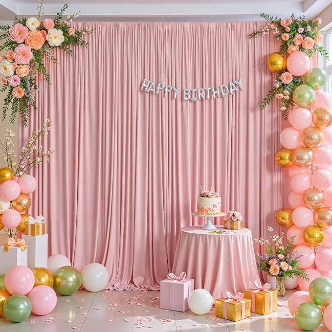 8x10FT Dusry Rose Backdrop Curtains for Wedding Parties, Wrinkle Free Polyester Photography Backdrop Drapes for Birthday Parties Baby Shower Stage Background Stand Decorations 4x10ft,2 Panels