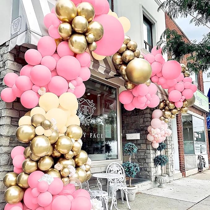 Blush Pink Neutral Gold Balloon Arch Kit, 160Pcs Boho Dusty Pastel Pink Nude Balloons Garland for Girls Women Bridal Baby Shower Valentines Wedding Gender Reveal Birthday Party Decorations