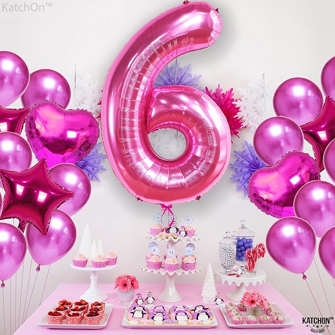KatchOn, Giant Hot Pink Number 6 Balloon - 40 Inch | 6th Birthday Decorations for Girls | Pink Birthday Decor | 6 Balloon Number for Happy Anniversary Decorations