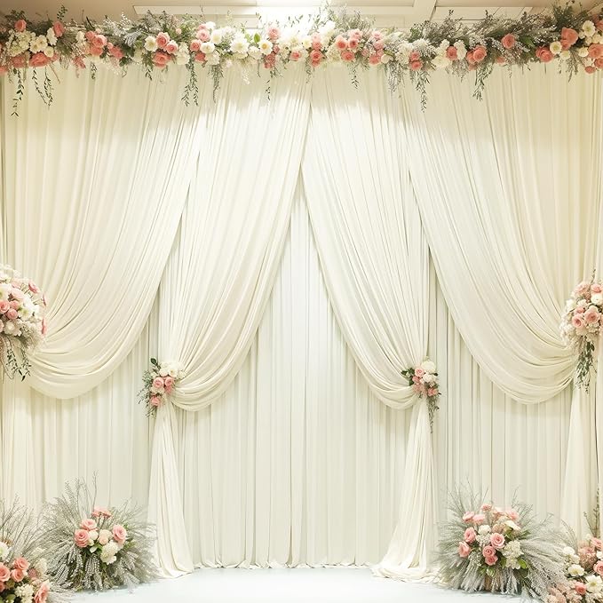 16x10FT Ivory Backdrop Curtains for Wedding Parties, Wrinkle Free Polyester Photography Backdrop Drapes for Wedding Baby Shower Birthday Parties Stage Background Stand Decorations 4x10ft,4 Panels