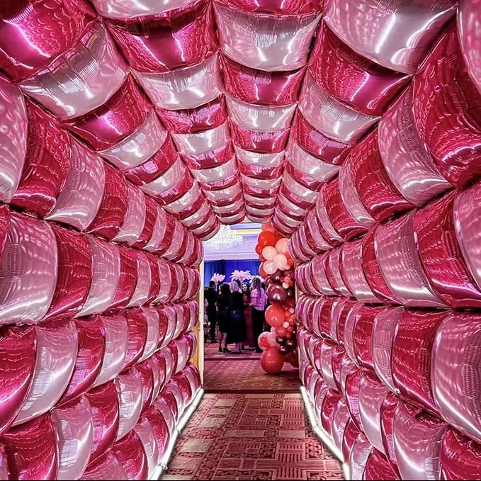 Hot Magenta Pink Square Foil Balloons Wall Backdrop Double Sided Metallic Balloon Tunnel Arch Garland Kit For Anniversary Bachelorette Birthday Engagement Bridal Baby Shower Party Decorations
