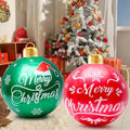 2 Pcs 24-Inch Christmas Ornaments, Large Flocked PVC Decorative Balls Christmas Themed Party Ornaments for Lawn, Garden, Patio and Indoor Decor (Red,Green)
