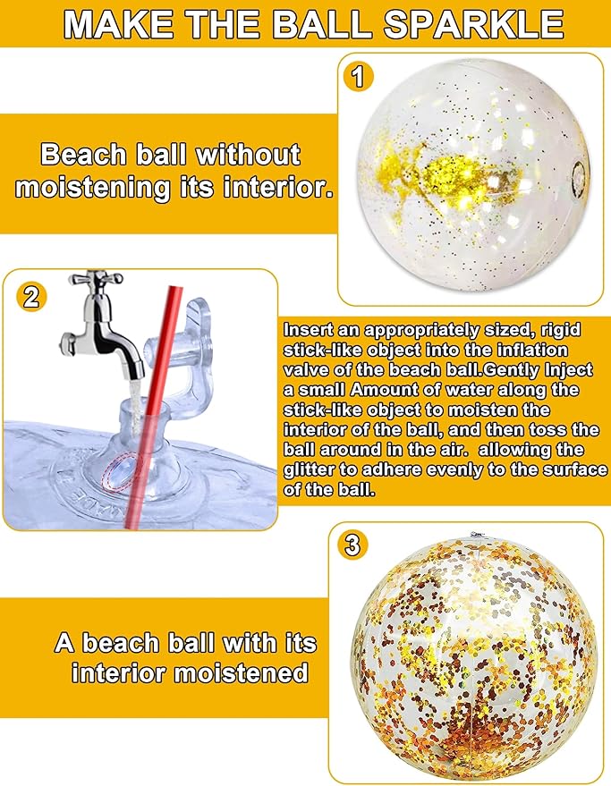 12 Pack Inflatable Glitter Beach Balls Bulk - 16" Beach Ball Swimming Pool Toys for Games Adults Kids, Summer Pool Beach Party Decoration,Luau Decorations Essential Blow Up Beach Ball (Gold,Glitter)