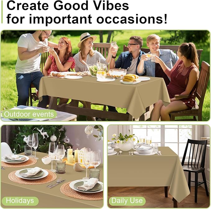 QIKSION Gold Plastic Table Cloth Disposable 2 Pack, 54 x 108 Inch Tablecloths for Graduation, Thanksgiving, Christmas Decorations, Rectangle Table Cover