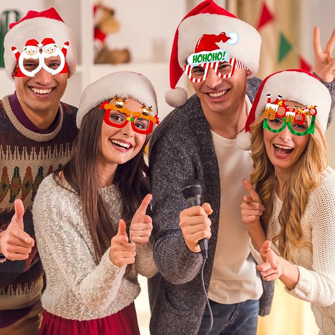 16Pcs Christmas Party Glasses Frames, Funny Xmas Paper Glasses Christmas Eyeglasses Photo Booth Props for Xmas Party Decorations Supplies