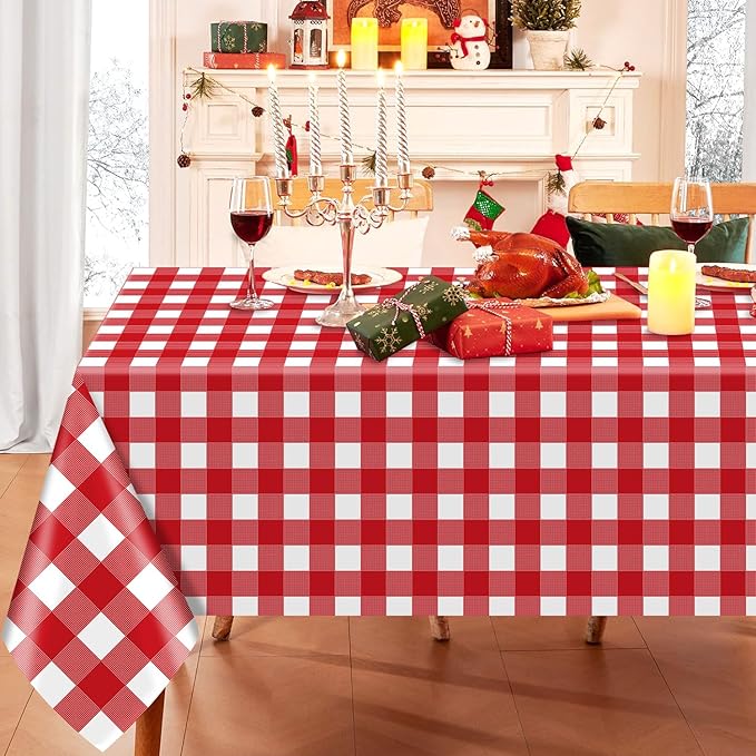 4 Pack Red Gingham Tablecloths, Red and White Checkered Tablecloths 86.6 x 51.2 Inches Gingham Table Covers Rectangular Waterproof Picnic Table Covers for Birthday Party Crawfish Boil Party Supplies