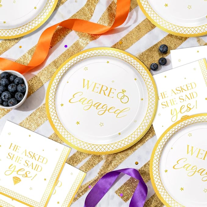 40Pcs Engagement Birthday Party Plates and Napkins She Said Yes for Women Men Wedding Birthday Party Bridal Tableware Engagement Supplies Decorations