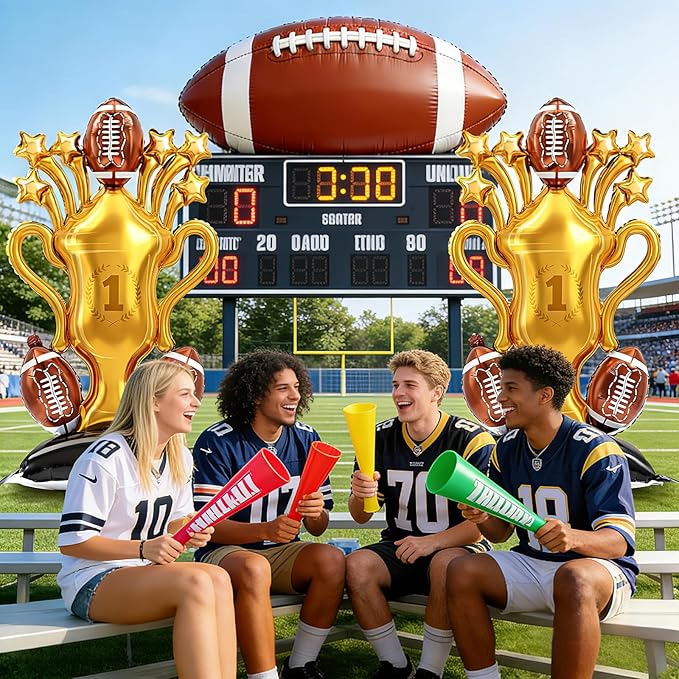 2-Piece Football Party Decoration Set - 5 ft Large Self Standing Football Foil Balloons, Suitable for Game Day Celebrations and Sports Themed Party Decorations (Trophy)