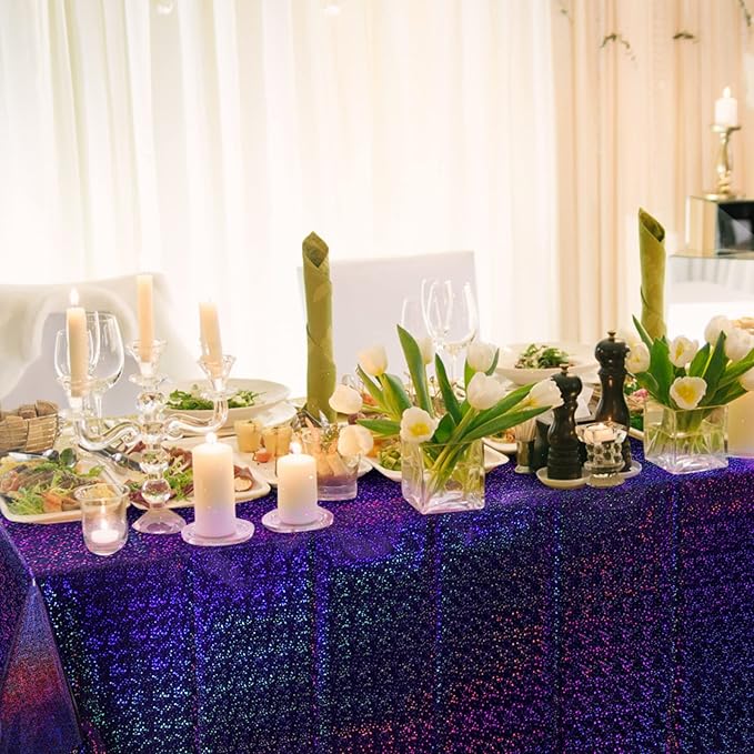 FunnyPars 8 Pack Iridescent Plastic Tablecloths Shiny Disposable Laser Rectangle Table Covers Holographic Foil Tablecloth Iridescent Kpop Birthday Bridal Wedding Party Decoration, 54"x108"(Purple)