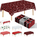 6 Pack Snowflake Tablecloth - Disposable Plastic Table Cover for Christmas Party Decoration Supplies - 54 x 108 Inches (Red Checkered Snowflake)