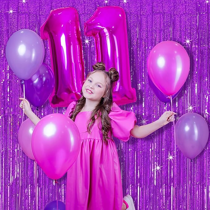 Tinsel Curtain Party Backdrop Purple Birthday Party Decorations 2 Packs Glitter Foil Fringe Curtain Decor Streamers Photo Booth for Birthday Christmas Wedding Halloween Graduation