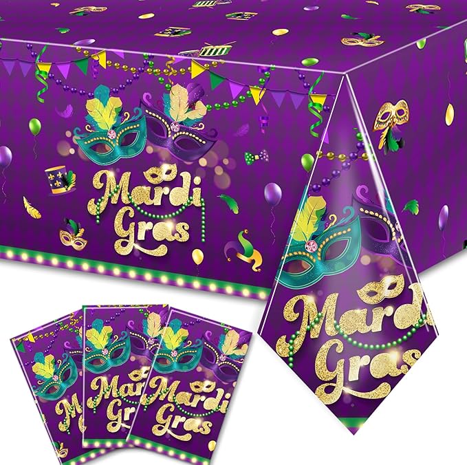 HAKOTI Carnival Party Decorations,3Pack Masquerade Mask Tablecloth Carnival Rectangle Table Cover New Orleans Theme Table Decoration for Birthday Dancing Party Supplies