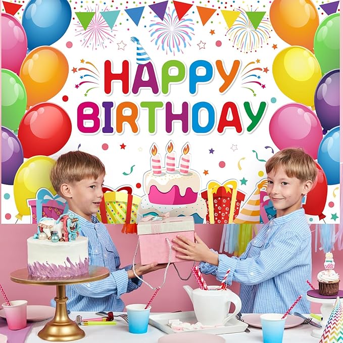Happy Birthday Banner - Birthday Decorations for Kids Colorful Birthday Party Banners Welcome Happy Background Sign for Theme Party Decorations Indoor Outdoor