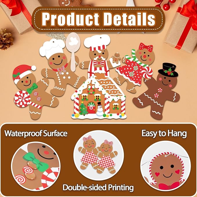 Gingerbread Christmas Decoration Outdoor - 18pcs Outdoor Waterproof Hanging Gingerbread House Ornaments for Yard Porch Christmas Tree Decor