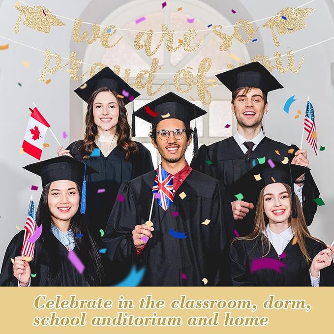 2026 Graduation Decorations Pre-Strung Blingbling We Are So Proud of You Banner Glitter Graduation Garland for Class of 2026 High School College Grad Party (Champagne Gold)
