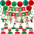 Merry Christmas Party Decoration Banner Set Paper Fan Flower Xmas Bunting ,Swirls Streamers Christmas Tree Xmas Stocking Santa Table Decorations