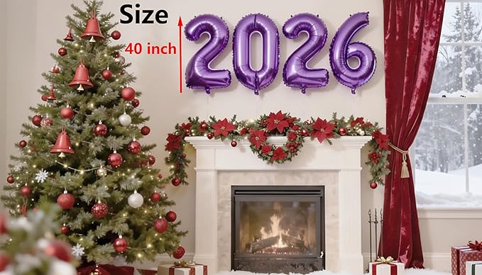40 Inch Purple 2026 Number Balloon, Large Foil Number Balloons 2026 Graduation Balloons, New Years Decorations 2026 Purple
