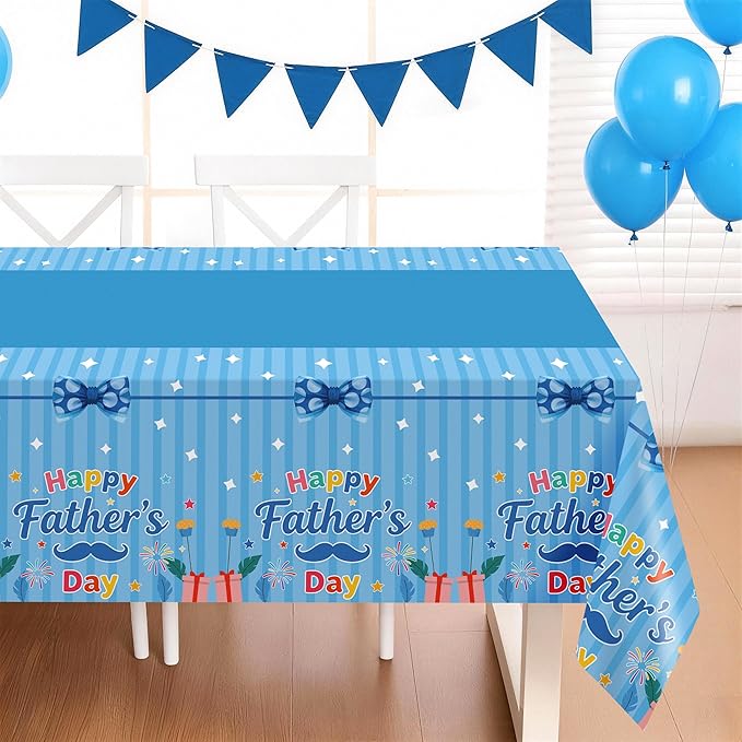 Childom 3 Pack Fathers Day Decorations,Fathers Day Tablecloth,54" x 108" Plastic Table Cloth Disposable,Rectangle Tablecloth for Home,Dinner,Family Parties,Blue Table Cloth for Birthday,Indoor,Outside