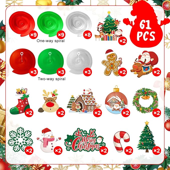61 Pcs Christmas Hanging Swirls Decorations, Xmas Hanging Decorations Snowman Elk Foil Swirls for Christmas Party Decorations