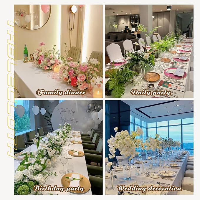 Kesfey 6 Packs White Table Cloths Rectangle 70 x120 inch Washable Polyester Fabric White Tablecloths for 6-8 Ft Tables Stain and Wrinkle Resistant Reusable Table Covers for Parties Wedding Banquet