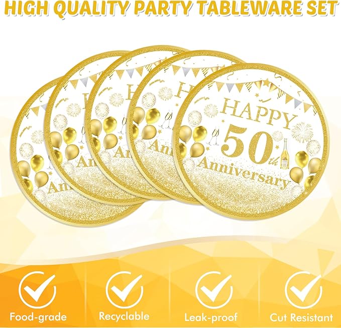 Gold Party Decorations 50th Party Tableware Set 1976 50th Theme Birthday Party Table Decoration Supplies Cheers to 50 Years Paper Plate Napkin Tablecloth for Men Women Fifty Years Old Anniversary