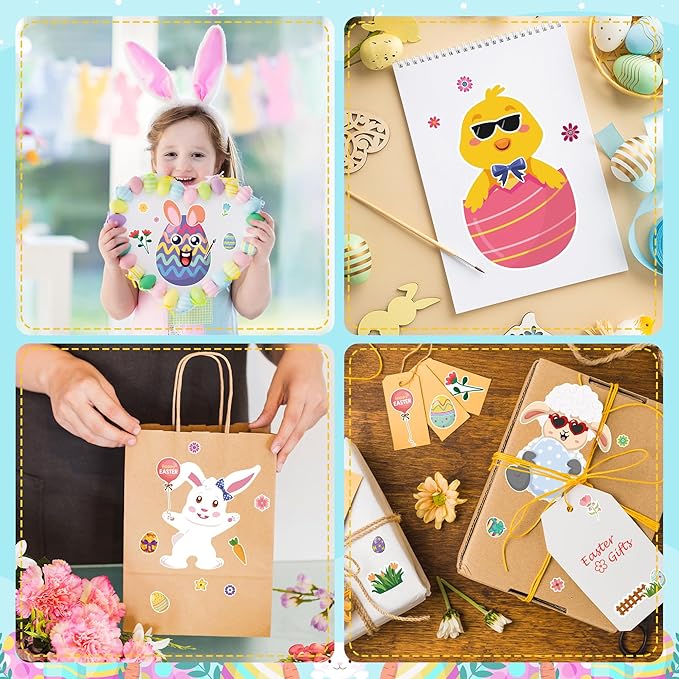 OHOME Easter Basket Stuffers for Kids - DIY Happy Egg Bunny Sticker Crafts Stickers for Toddlers,Kids Easter Gifts Decor Treats Games Toys Activities Party Favor Supplies(24 Sheets)