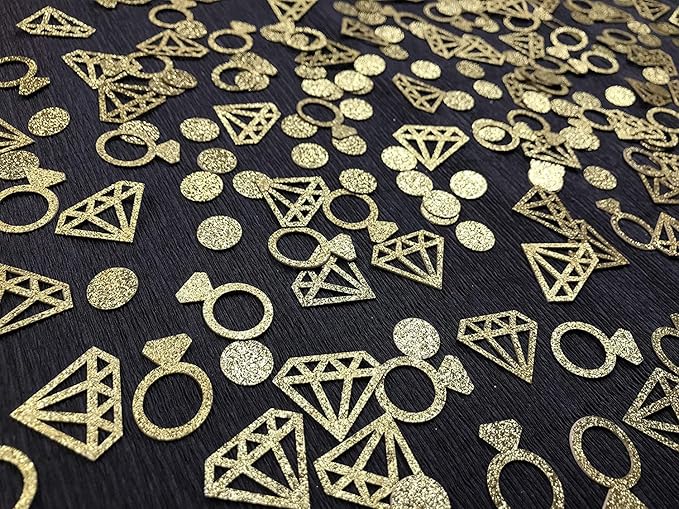 Gold Diamond Ring Confetti (300Pcs) - Glitter Wedding Table Decoration for Bridal Shower, Engagement Party, Hen Party, Valentine's Day, Baby Shower - Table Scatter Decor