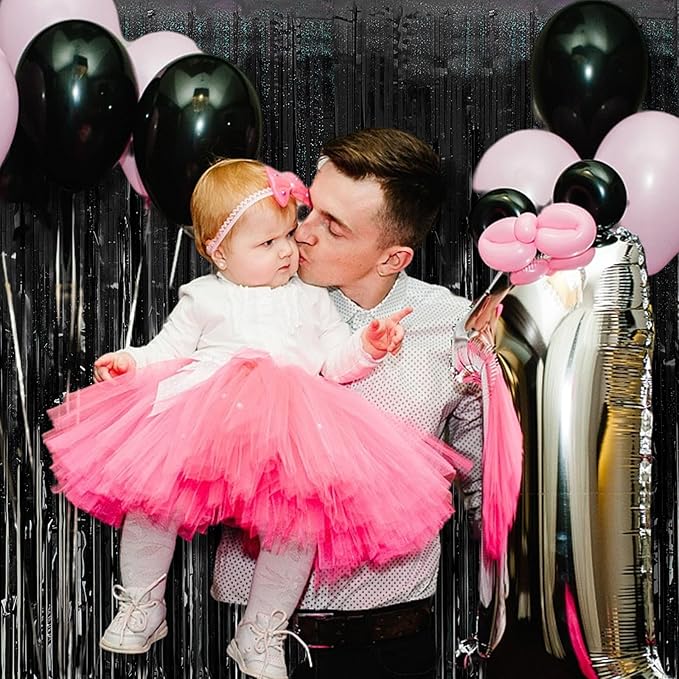 Tinsel Curtain Backdrop Black Birthday & Wedding Decorations 2 Packs Glitter Foil Fringe Curtain Decor Streamers Photo Booth for Christmas & Halloween