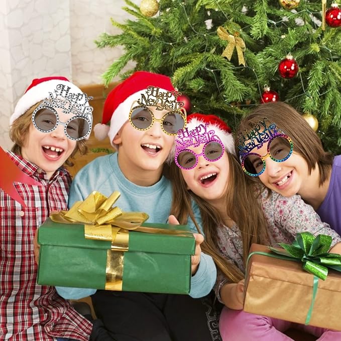 4 Pack Happy New Year Eyeglasses Fancy New Year Party Glasses Funny Sunglasses Eyewear