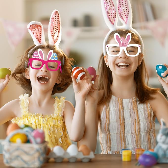 Easter Party Glasses Frames 24 Pcs Easter Bunny Chick Carrot Eggs Easter Photo Booth Party Decorations