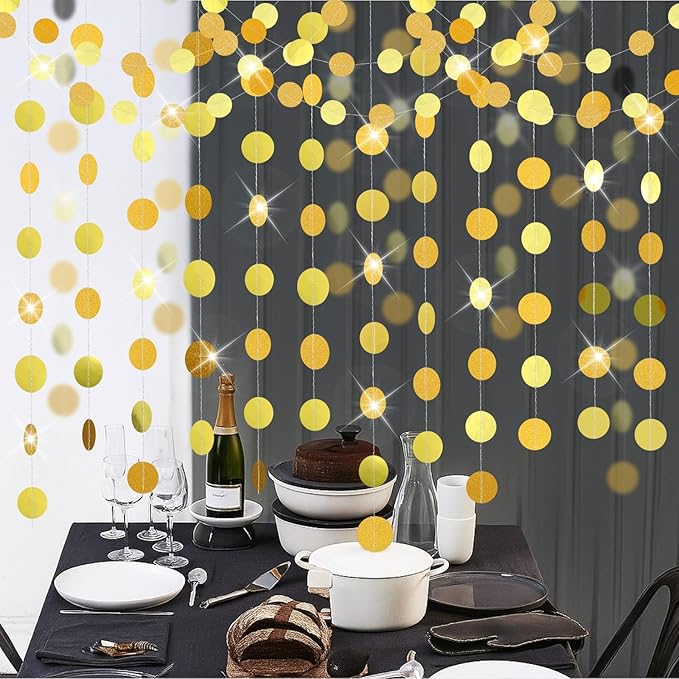 Syhood 6 Pcs Party Decorations Paper Dot Circle Garlands Glitter Streamers Hanging Banner Decor for New Year Baby Shower Wedding Birthday Backdrop Supplies (Mirror Gold)