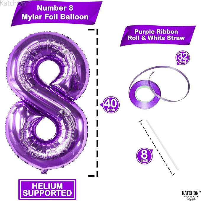 KatchOn, Giant Purple 8 Balloon Number - 40 Inch | Number 8 Balloon For Girls | Mermaid Party Decorations | 8th Birthday Decorations for Girls | 8 Birthday Balloon For Anniversary Decorations
