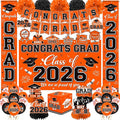 Graduation Decorations 2026 Orange Party Decor Set with Congrats Grad Banner, Class of 2026 Backdrop, Balloons, Box & Streamers Supplies for High School & College Celebrations