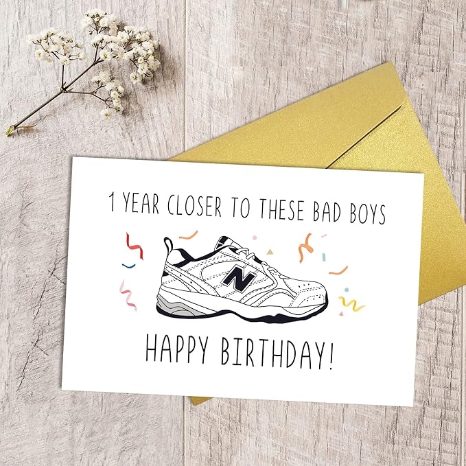 Qiliji Funny Dad Shoes Birthday Card, Happy Birthday Card for Him, New Balance Shoes Birthday Card, Bday Card for New Dad, 1 Year Closer To These Bad Boys