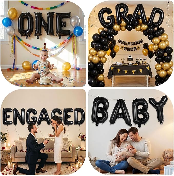 Black Letter U Balloons, 40 Inch Large Foil Letter Balloons, Custom Phrase Balloon for Birthday Party Wedding Anniversary Decoration (Black U)