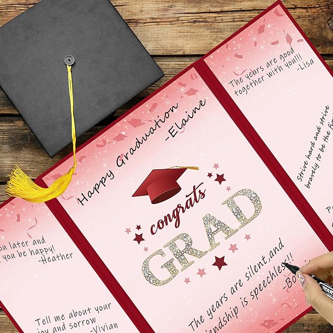 Vlipoeasn 2026 Graduation Guest Book Alternative, Red Gold Class of 2026 Graduation Party Decorations, Graduation Signature Book for 2026 College High School, Unique Graduation Gifts for Friends