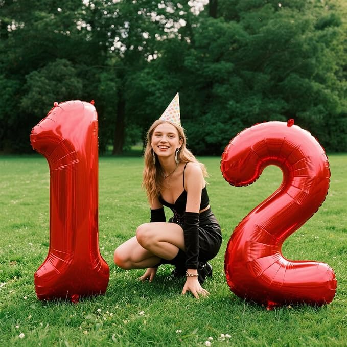 40 Inch Red Number 12 Digital Balloon,Jumbo Mylar Foil Helium Balloon for 12 Balloons for Birthday Party,Wedding Anniversary Party Decorations