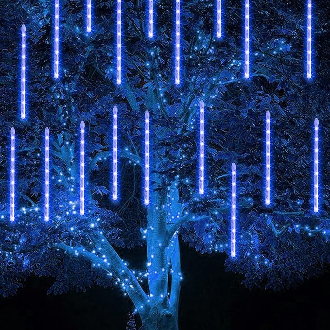 TW SHINE Christmas Meteor Shower Lights Outdoor, 864 LED 12" 24 Tubes Waterproof Christmas Lights Outdoor Plug in, Snow Falling Rain Icicle Xmas Light Decorations, Blue