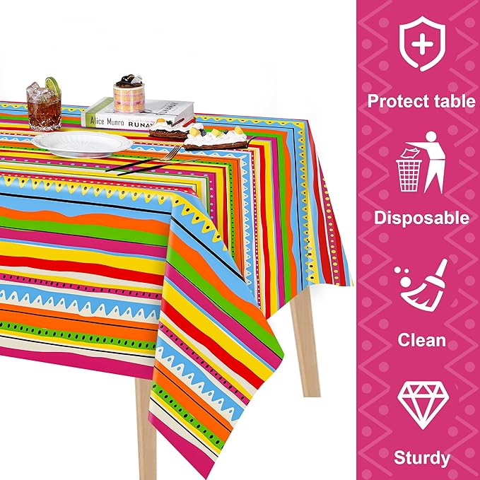 Kochorie 2 Pieces Mexican Party Tablecloth Plastic Cinco De Mayo Tablecloth Disposable Rectangle Tablecloths for Mexican Themed Birthday Party Decorations Supplies
