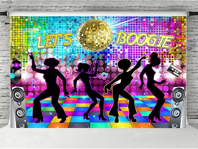Dance Party Backdrop Retro 80s 90s Theme Stage Dance Ball Music Birthday Party Decoration DJ Photography Background 8X6 ft for Baby Shower Picture Photo Shoot Polyester Fabric, Multi