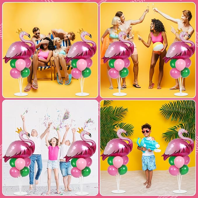 Tropical Flamingo Party Balloons Stand Kit 2 Sets With 2 Flamingo Foil Balloons Tropical Animal Themed Balloon Centerpieces for Tables for Luau Birthday Wedding Baby Shower Party Decorations