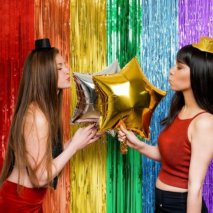 2 Pack Rainbow Backdrop Party Decorations Tinsel Curtain Party Streamer Foil Fringe Birthday Decorations Photo Booth Colorful Theme First Day of School Engagement Baby Shower Decor