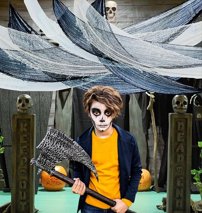 Halloween Creepy Cloth - 8 Pack (4 Black/4 White)- 76x30 Inch Cotton Gauze Fabric - DIY Spooky Decor for Haunted House,Spider Web,Ghost - Indoor Outdoor Halloween Party Decorations